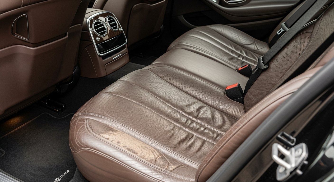 Faded Leather Car Seat Before Restoration