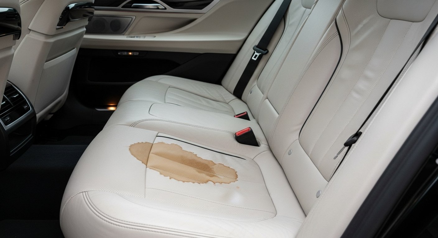 Stained Car Leather Seat Before Cleaning
